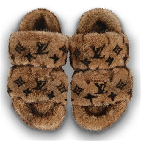 louis vuitton women slippers|Louis Vuitton slippers mink fur.